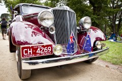 Old car, Australian flags