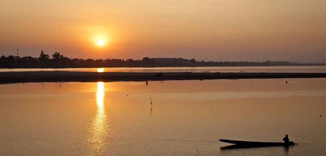 Mekong Coucher Soleil Vientiane Laos